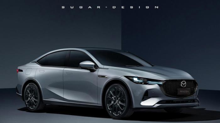 Η ανεπίσημη ψηφιακή απεικόνιση του σχεδιαστή Sugar Chow, γνωστού και ως «sugardesign_1» στα μέσα κοινωνικής δικτύωσης, για το Mazda 6e.